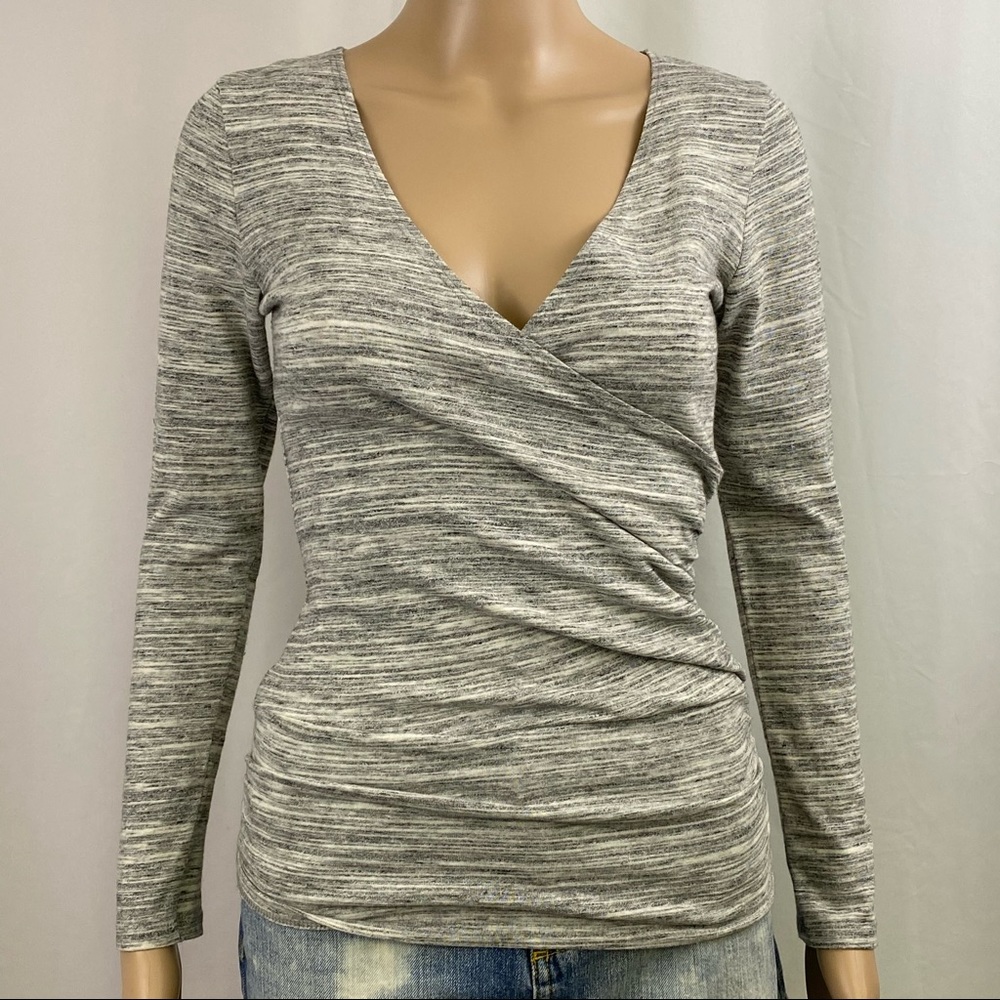 J Mode USA Gray Top Marled Asymmetric Crossover Front Plunging V-Neck